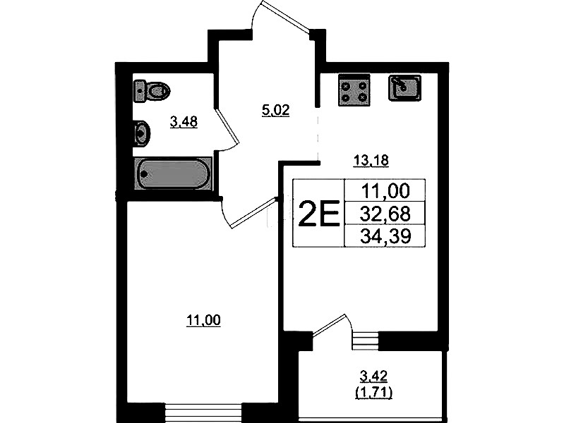 1-комнатная квартира 34.39 м², 10/17 эт., ЖК «Стороны Света 2»